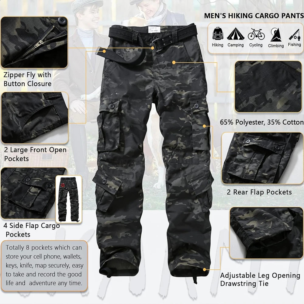 AKARMY Tactical Camouflage Joggers Outdoor Ripstop Cargo Pants Working Clothing Hiking Streetwear Autumn Mens Sweatpants 241116