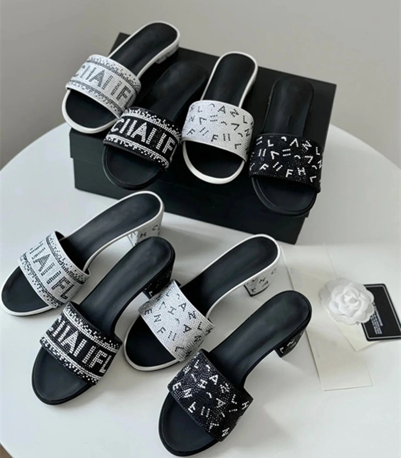 Famous Designer Women's Shoes Fashion Letter Element Sexy Summer Hot Selling High Heel Shoes Luxury Upper Water Diamond Low Heel Shoes Paris Brand Designer Sandals c