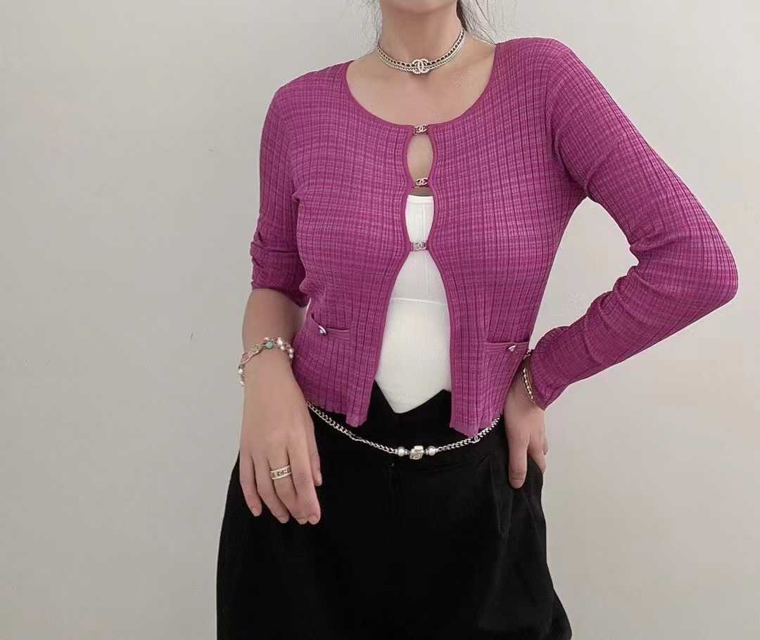 Shenzhen celebrities small fragrance temperament Knitted Top double diamond button hollow cardigan