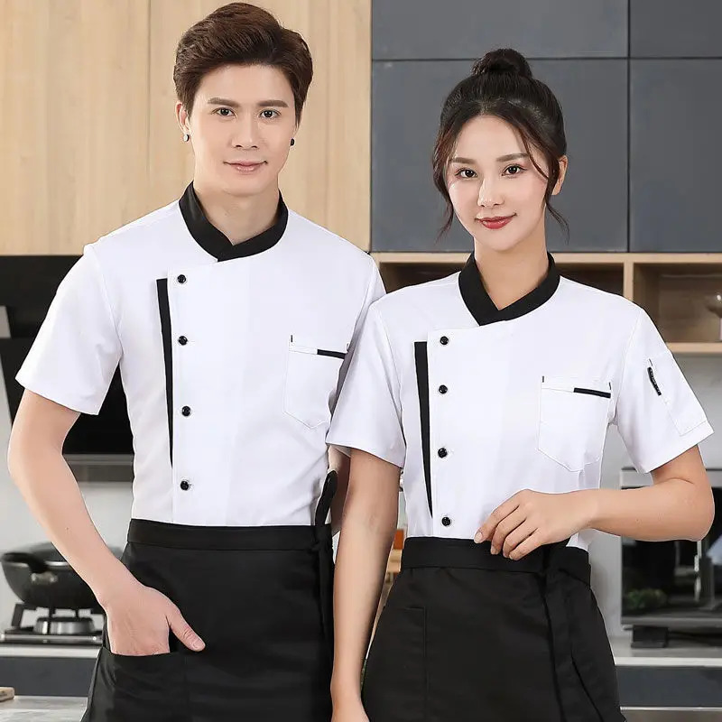 Restaurant Chef Jacket Top Long short Sleeve el Cafe Kitchen Work Wear Bakery Cooking Tops Fast Food Uniform for men 240412