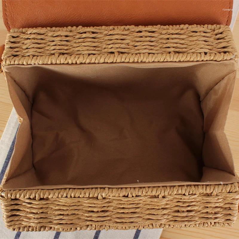 Totes Rattan Straw Bag Box Woven Handbag Crossbody Bags For Women