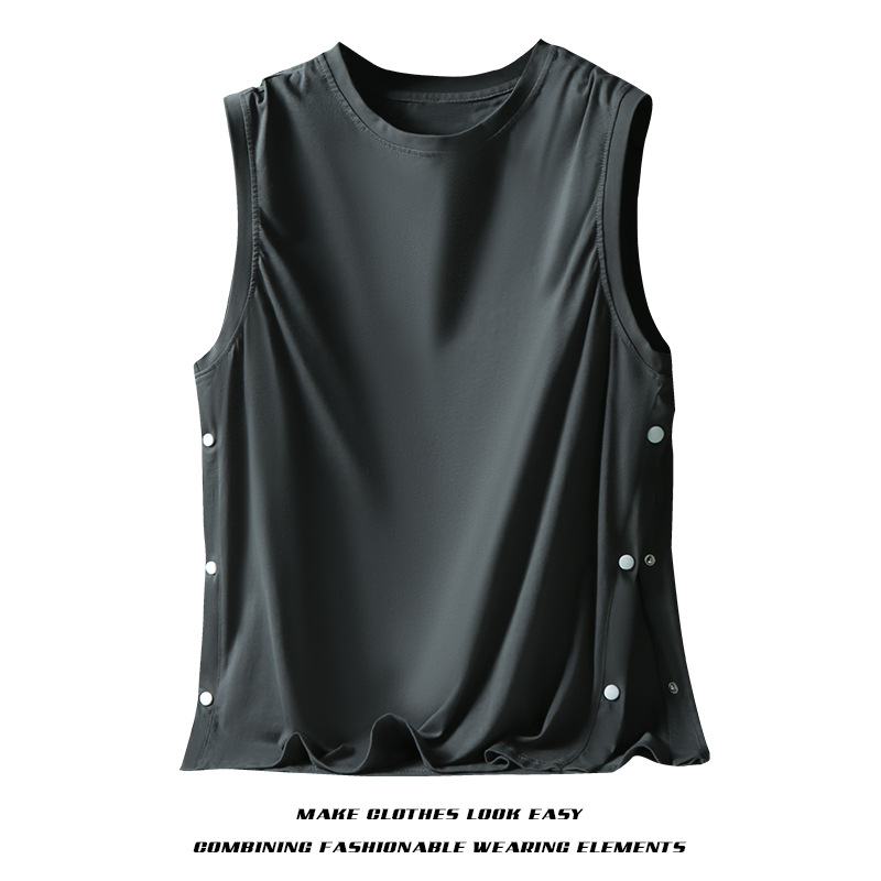Summer Sleeveless T-shirt New Breasted Vest Pure Cotton Men's T-Shirts Versatile Youth Sports Leisure Loose Singlet Waistcoat Tank Top