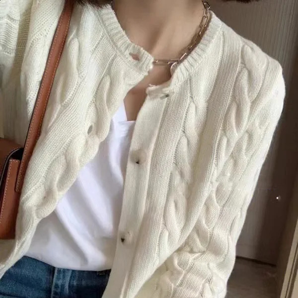 Autumn Winter Women Cashmere Cotton Cardigan Sweater Womens Embroidery Twist Solid Knitted Wool Jumper Tops F875 241116