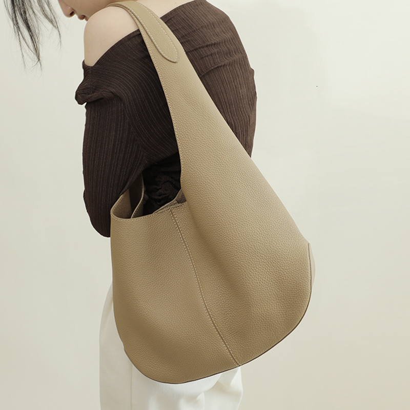 Donna-In First Layer Cow Leather Tote Genuine Full Grained Hobo Shoulder Bucket Bag Casual Slouchy Daily Large Capacity BagVoyage