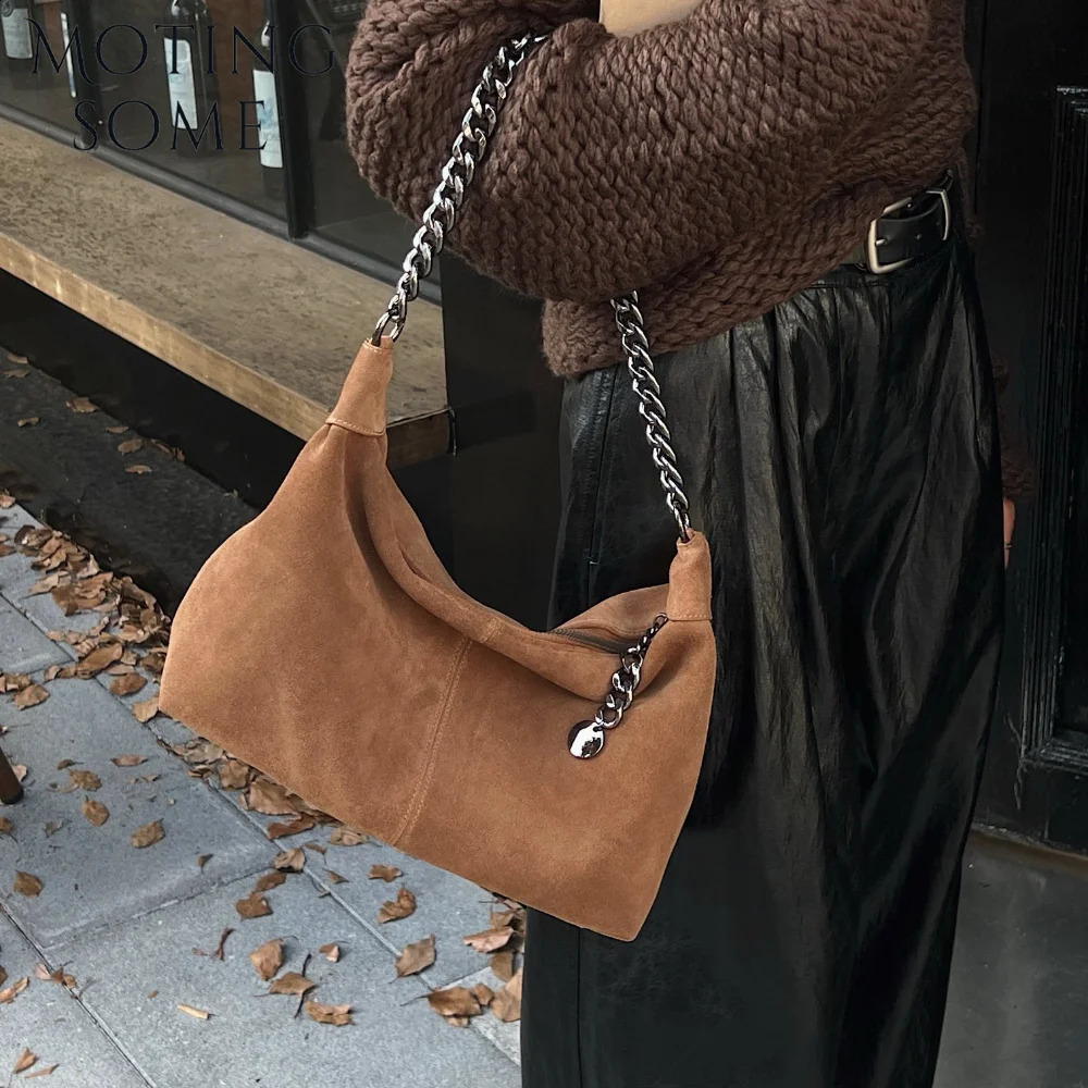 Motingsome Womens Suede Leather Bag Chain Shoulder Bag Autumn Fashion Bag Fashion Womens Trend Bag Edition 241116