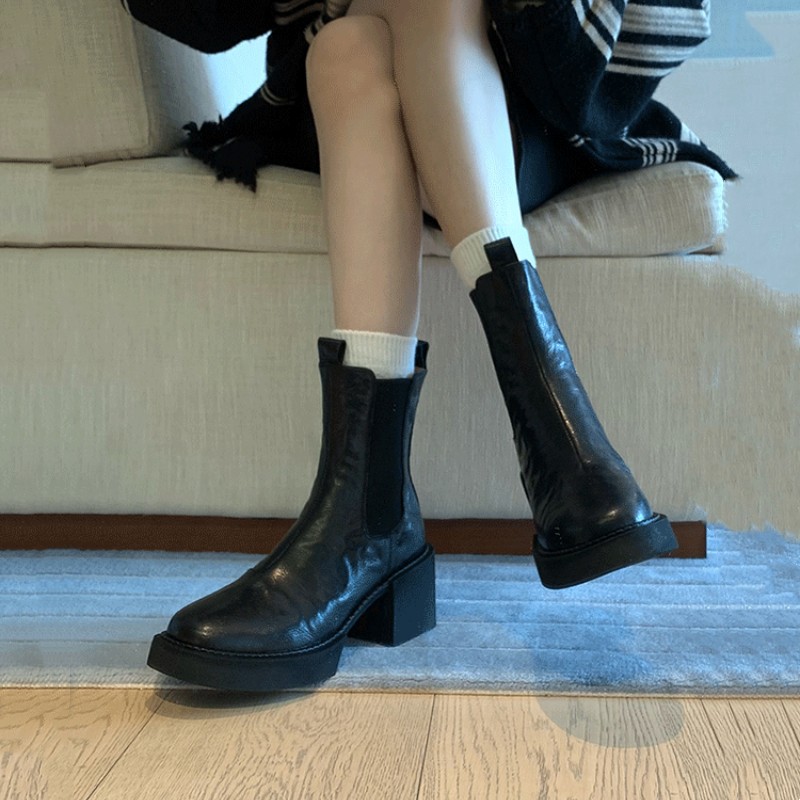 Retro Thick Bottom Thick Heel Elastic Short Boots Free Shipping.