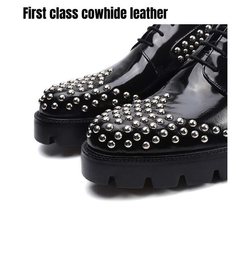 Men Formal Business Gneuine Leather Dress shoes Lace up cowhide Korean Metal Rivet Handmade Block Chaussure Homme
