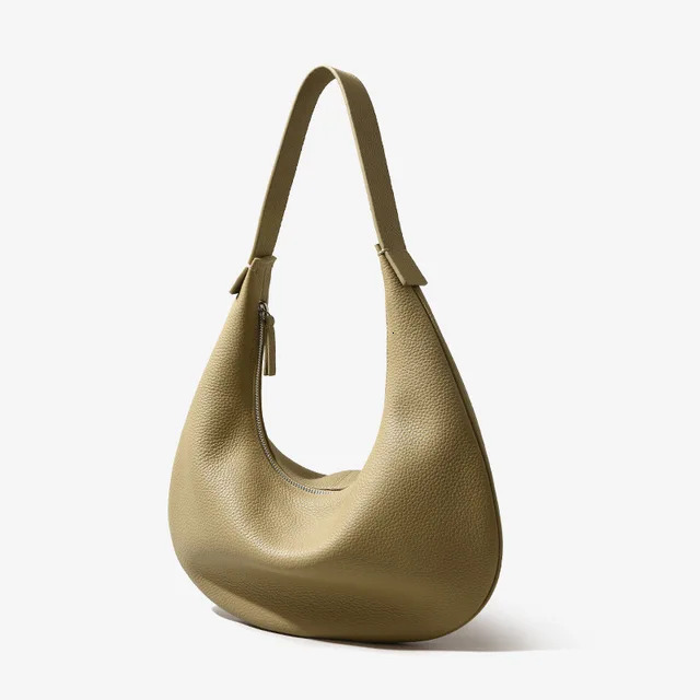 First Layer Cow Leather Half Moon Handbag Genuine Calfskin Crescent Shoulder Hobo Bag Full Grained Casual Commute Genuine Leather BagVoyage