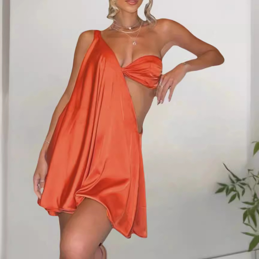 Casual Dresses Women White Off Shoulder Hollowed Out Mini Dress Sexy One Vest Backless Satin Summer Lady Party Club Robe AAA Discount for in-store pur