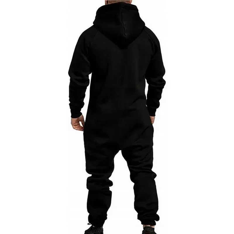 Mens Onesie Jumpsuit Pajamas Long Sleeve Sweatpants Pure Color Splicing Autumn Winter Casual Hoodie Male Zipper JumpsuitXJ241116