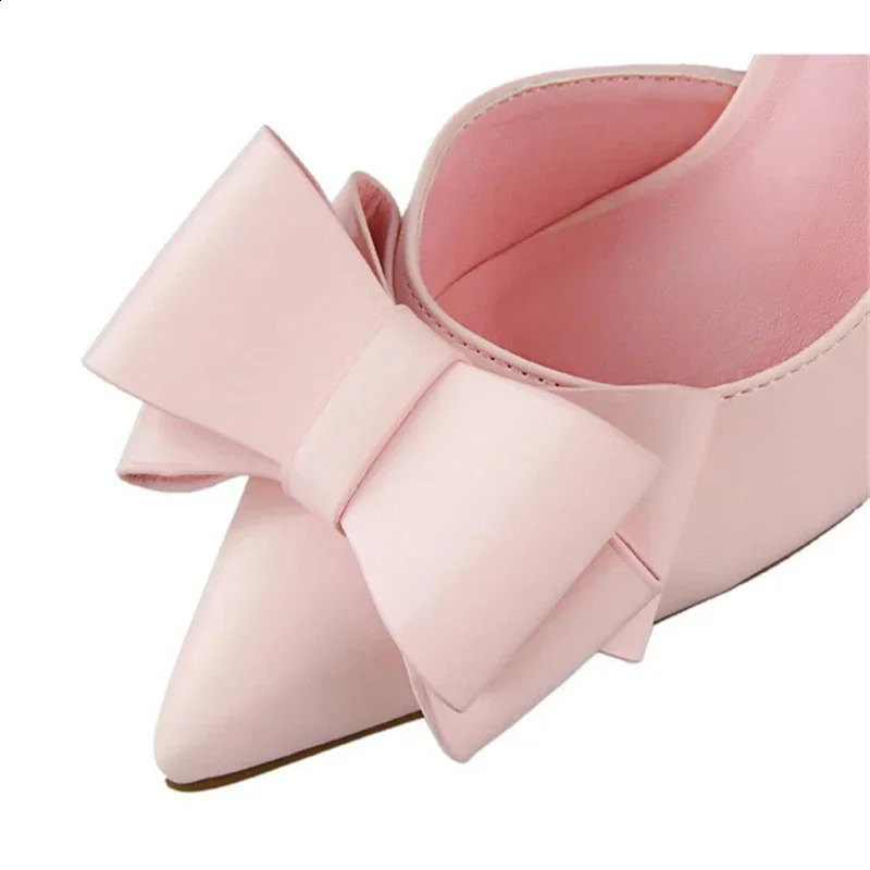 Spring Party Elegant Pink Bow High Heels Womens Fashion Wedding Dress Pump Side Hollow Stiletto Shoes 241116