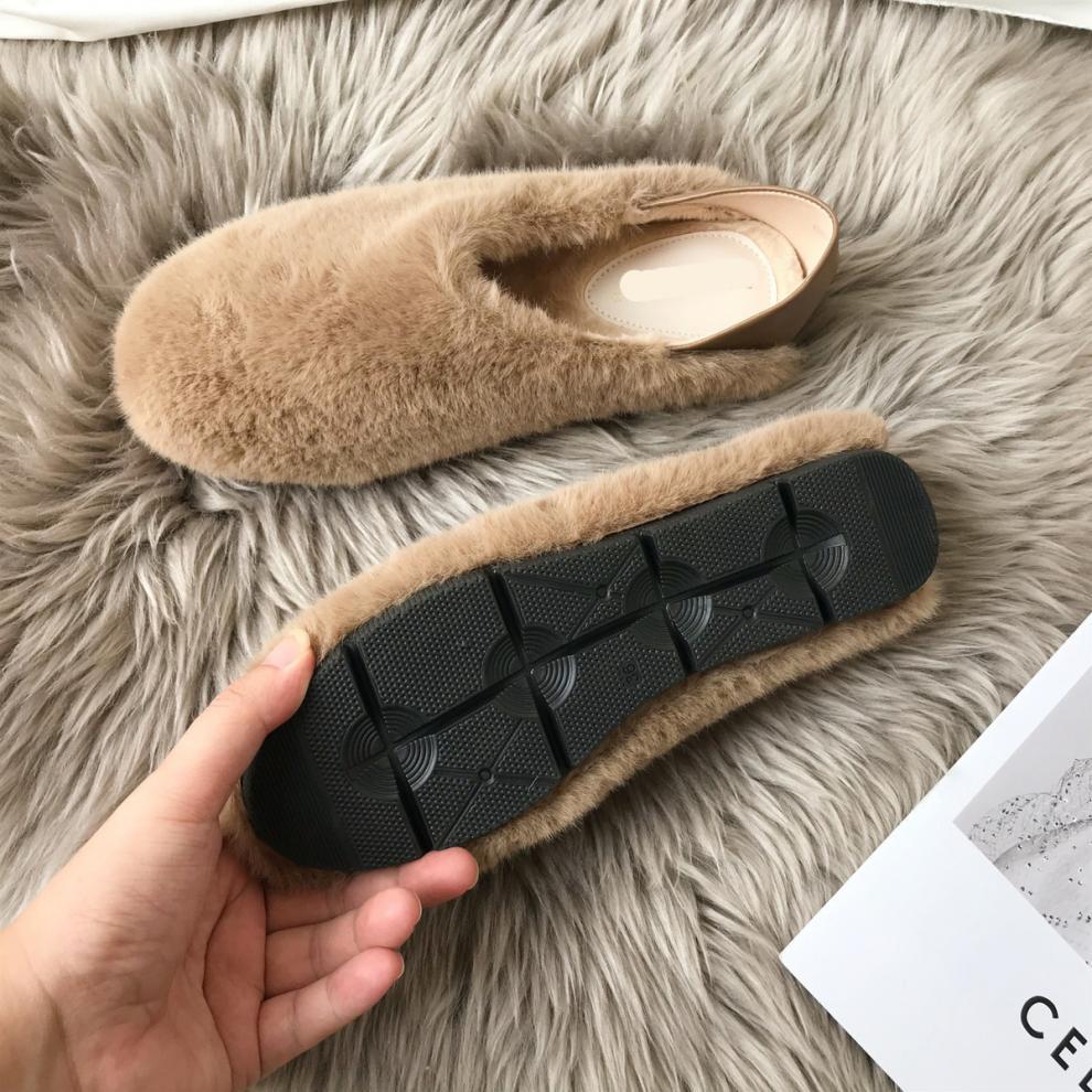 Women's Slippers:Winter Simple Design Solid Color Fleece Warm Fur Shoes Outdoor Flat Bottom,Black/Beige/Khaki,Free shipping 2e50