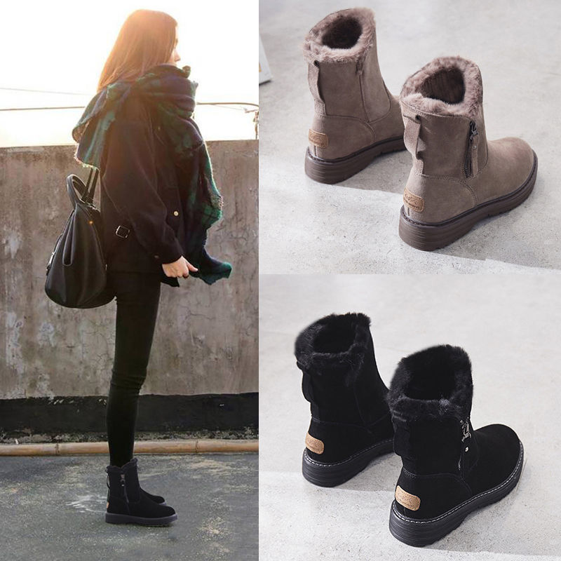 Winter Snow Boots 2024: Round Toe Thick Sole Fleece-ed Warm Women's Fashion Boots, Versatile Black or Grey 4c90