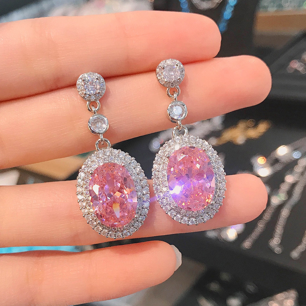 2024 Choucong Brand Ins Top Sell Dangle Earrings Jewelry Oval Cut Multi Color 5A Cubic Zircon CZ Dia Party Women Wedding Elagent Drop Earring Gift