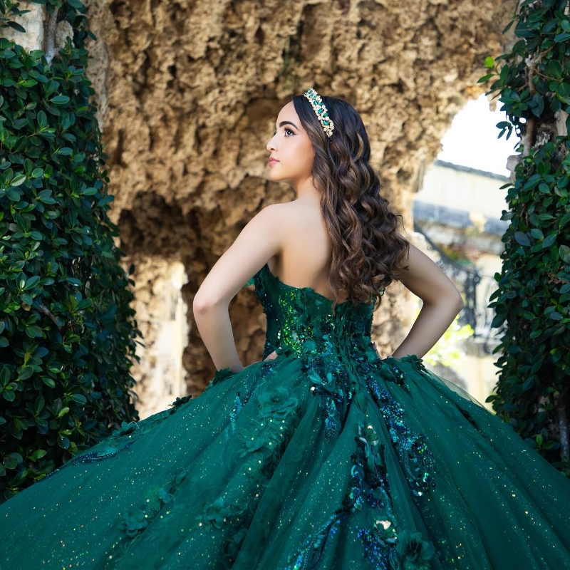 Blackish Green Sweetheart 3D Flowers Quinceanera Dress Ball Gown Puffy Dress 16th Birthday Applique Beads vestido de 15 anos