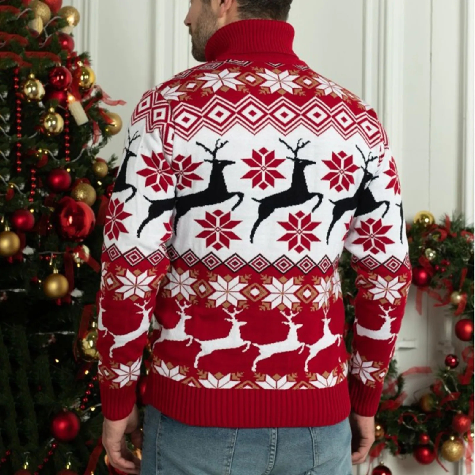 2024 Sweater Winter Women Men Jumper Christmas Warm Thicken Turtleneck Sweaters Knitwear Jacquard Pullover Xmas Family Tops S251110