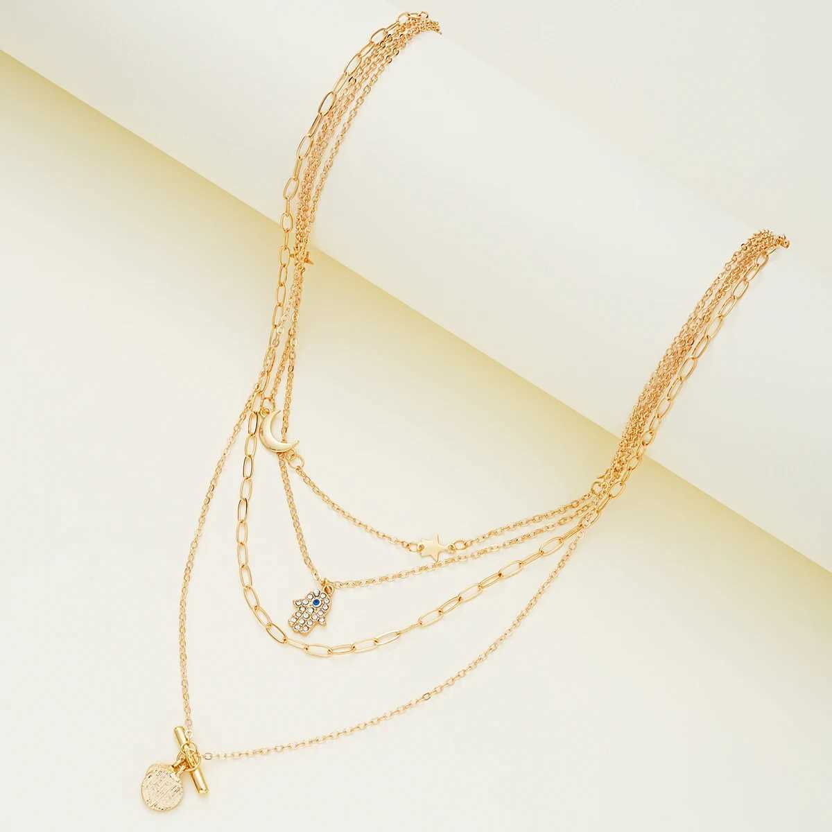 Bohemian Gold Multi layer Handmade Chain Vintage Fashion Crystal Pendant Necklace Set Womens Jewelry 2024 W241121