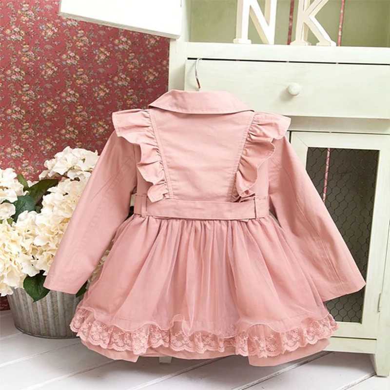 3-12 year old girl trench coat spring and autumn lace border windproof coat Korean version chiffon childrens jacket new childrens clothing M241116