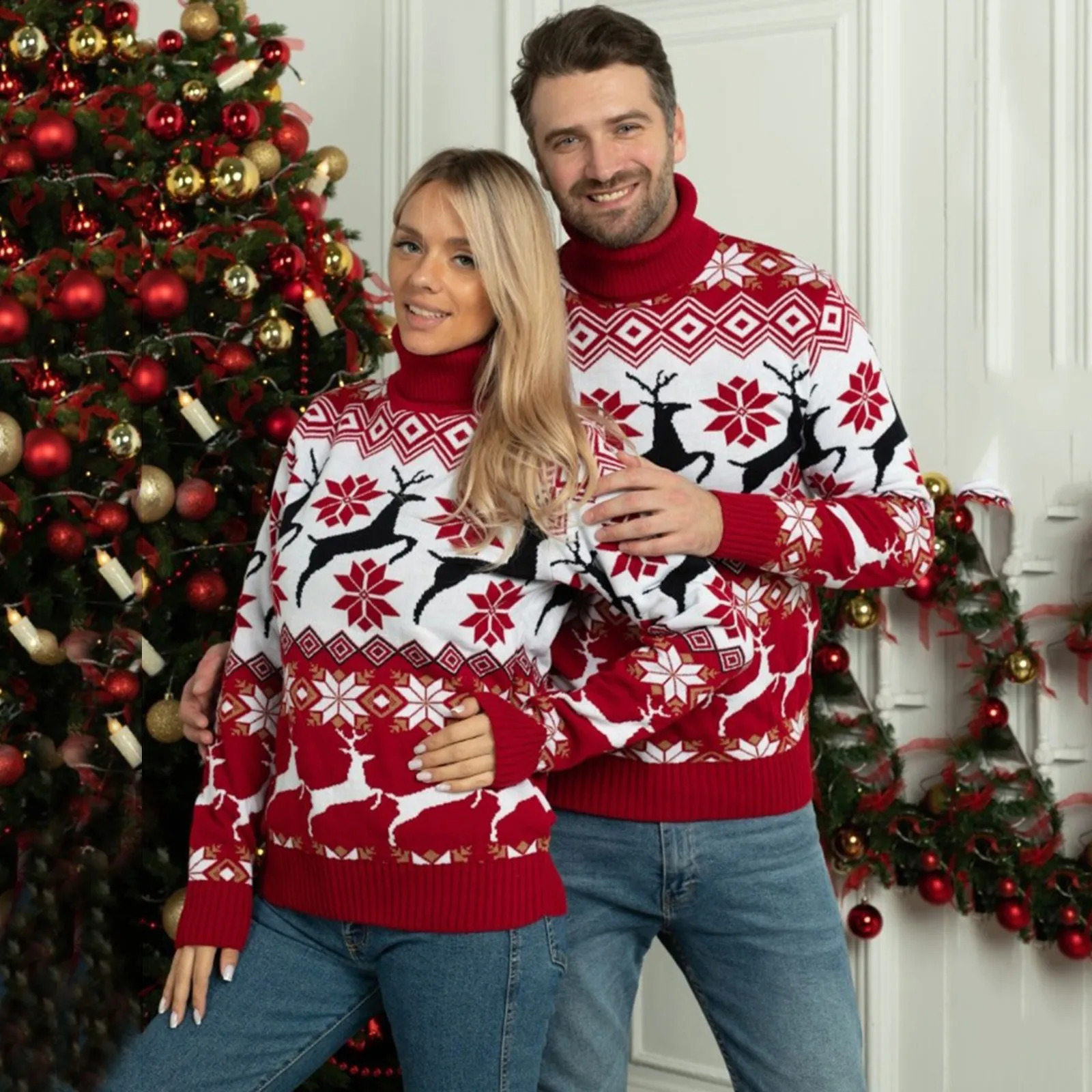 2024 Sweater Winter Women Men Jumper Christmas Warm Thicken Turtleneck Sweaters Knitwear Jacquard Pullover Xmas Family Tops S251110