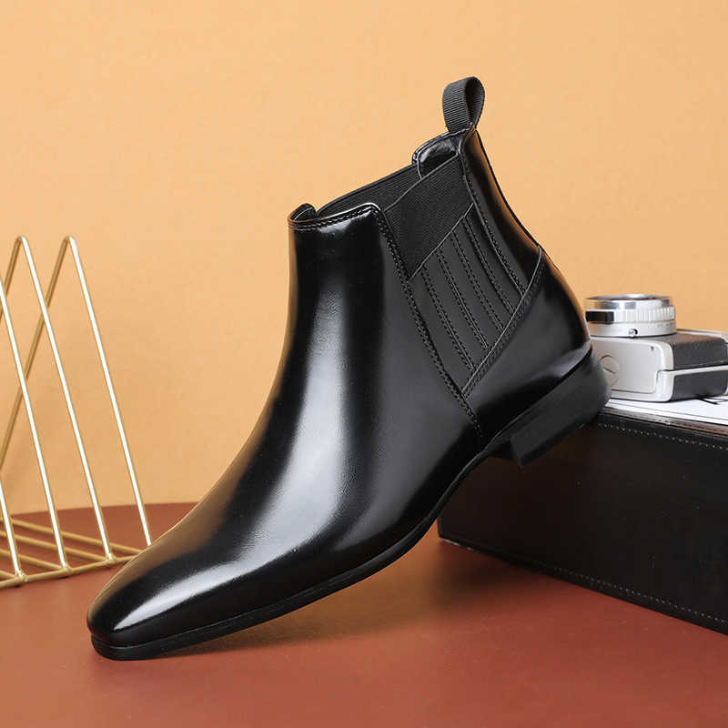 Boots Mens Pointed English Chelsea Boots Mens Minimalist High Top Business Dress Leather Shoes