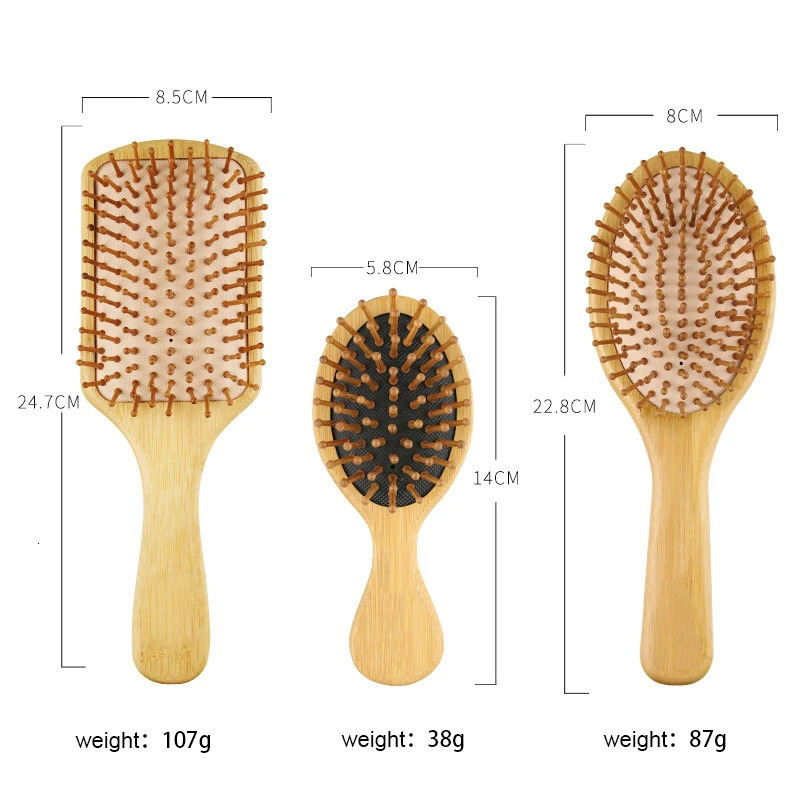 Bamboo Wide Tooth Double Head Flat Comb Wooden Air Cushion Massage Comb Pointed Tail Comb Professional Hair Salon Styling Brush 240407