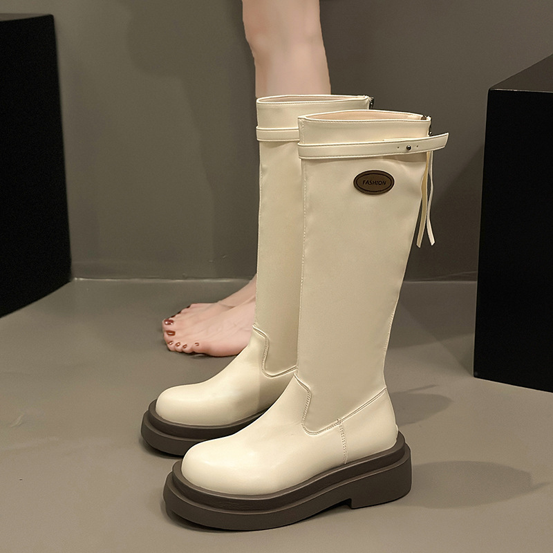 French White Thick Soled Casual High Boots Free Shipping.