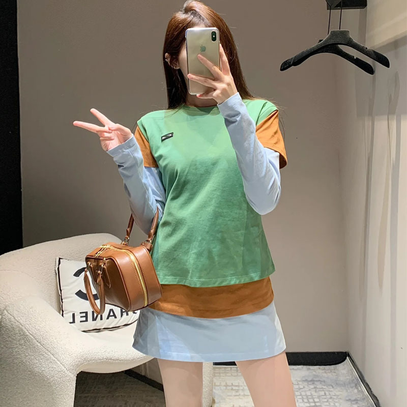 designer t shirt women winter hoodie clothing with embroidered letters contrasting colors stacked s long sleeved base shirt T-shirt top three piece se