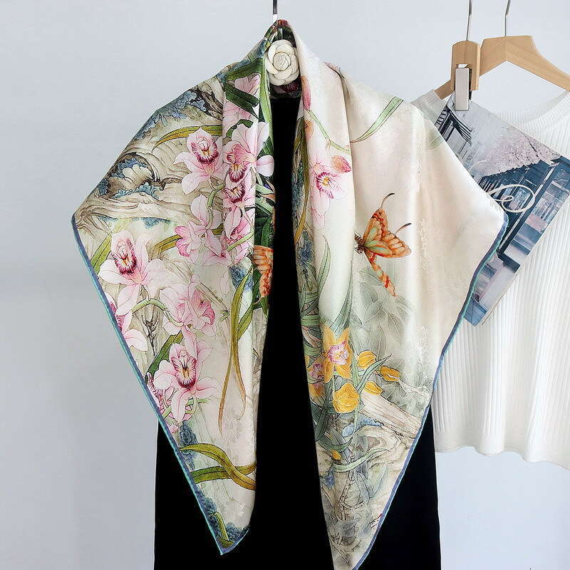 Temperament Orchid Double sided Two tone Fragrant Cloud Yarn wer Luo Large Square Noble Shawl Gift High end Silk Scarf