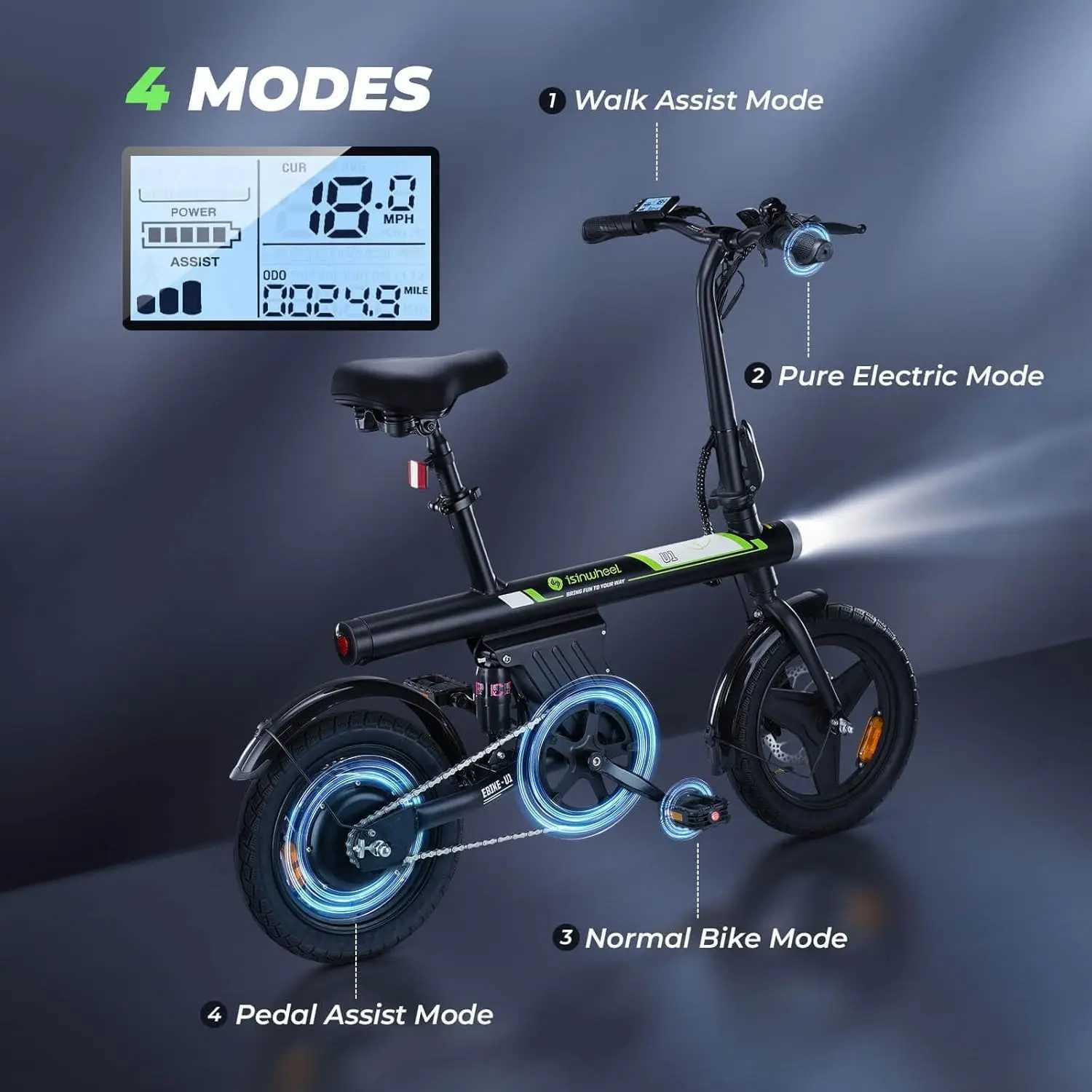 Bikes Ride-Ons U1 adult electric bicycle with 500W motor 20 mph folding 14 inch adult electric bicycle equipped with intelligent mountain climbing 280
