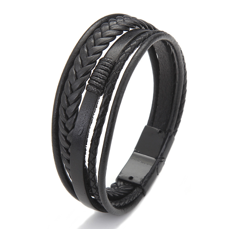 Classic Multi layer Leather Bracelet For Men Vintage Braided rope Wristband Magnetic clasp Mens Fashion Jewelry Gift