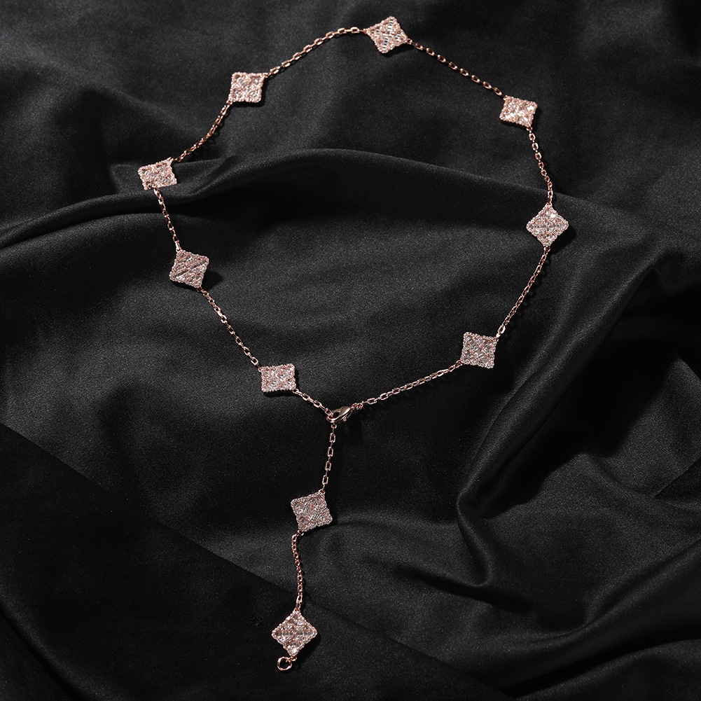 Lucky Four-leaf Clover Flower Pendant Necklace Adjustable Clavicle Chain Jewelry