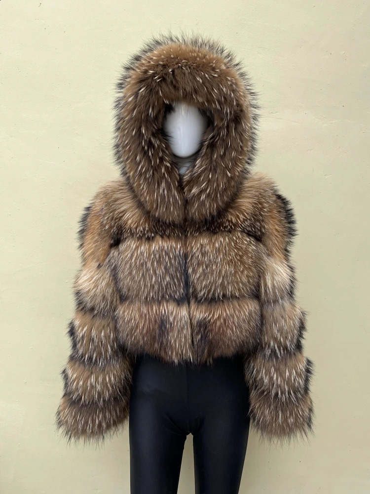 BEIZIRU Real Raccoon Fur Coat Women Winter Long Sleeve Natural Jackets Thick Top 241116