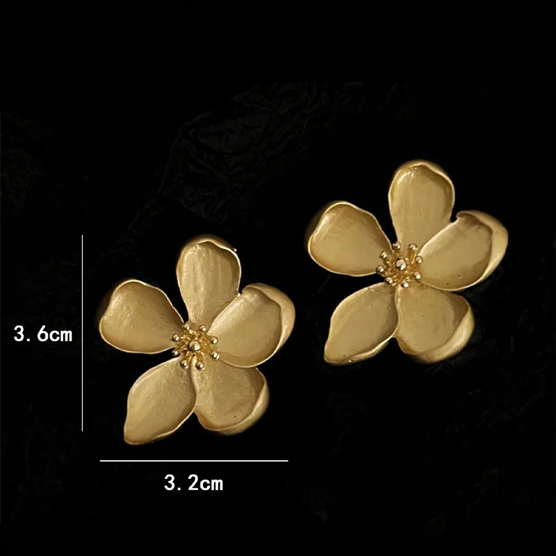 Exaggerated European American Style Metal Flower Stud Earrings For Womens Daily Wear Fashion Gold Color Jewelry Gifts 250715
