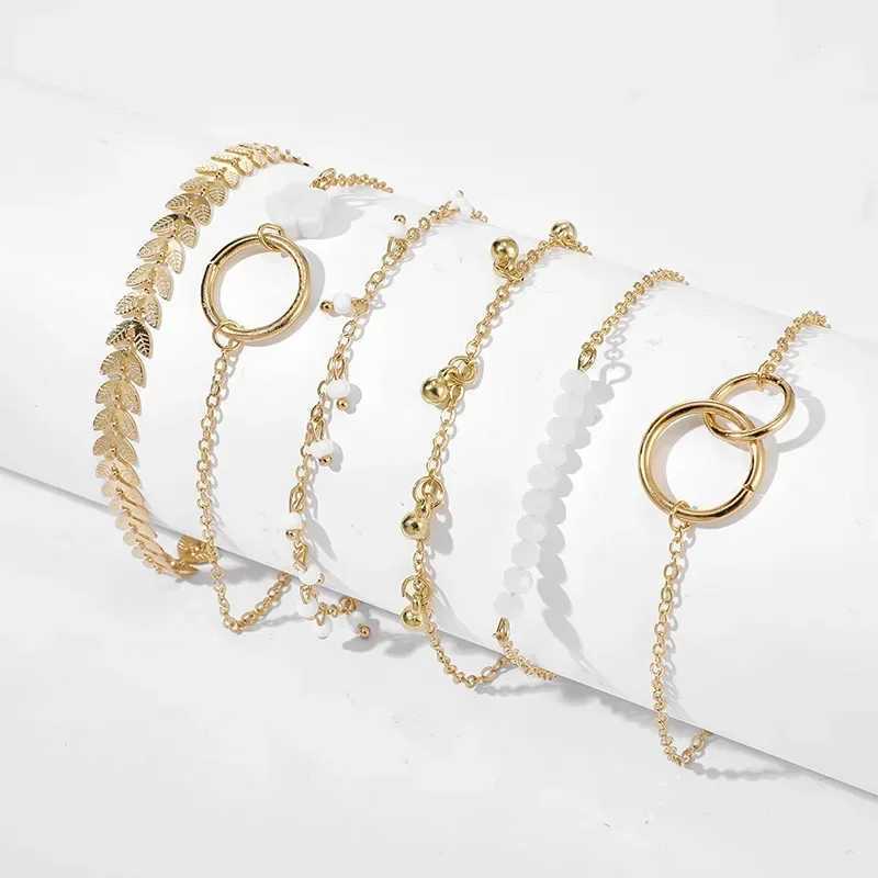 6pcs/sets Tren Ins Flower Tassel Round Bead Bracelets for Women Charm Geometric She Adjustable Bracelet Jewelry GiftXJ241214