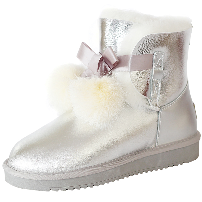 Fashion Real Women's Woman Snow 100% Genuine Sheepskin Winter Boots Shoes Women