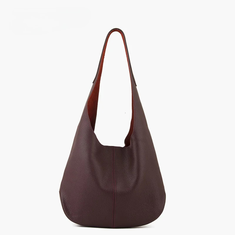 Donna-In First Layer Cow Leather Tote Genuine Full Grained Hobo Shoulder Bucket Bag Casual Slouchy Daily Large Capacity BagVoyage