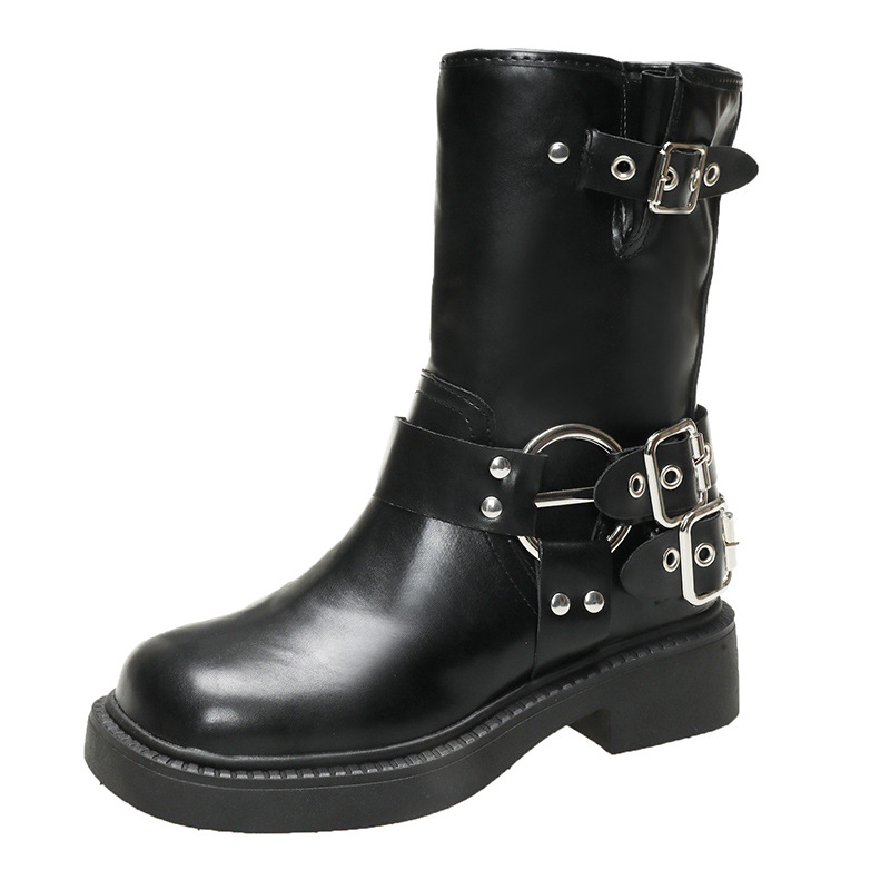 British Minimalist Brown Thick Soled Thick Heeled Knight Boots Free Shipping.