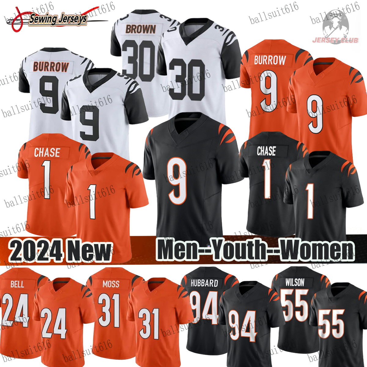 BengalsJersey Joe Burrow Ja'Marr Chase Tee Higgins Sam Hubbard Cam Taylor-Britt Zack Moss Cincinnaticity BengalsS Jersey Football Jerseys