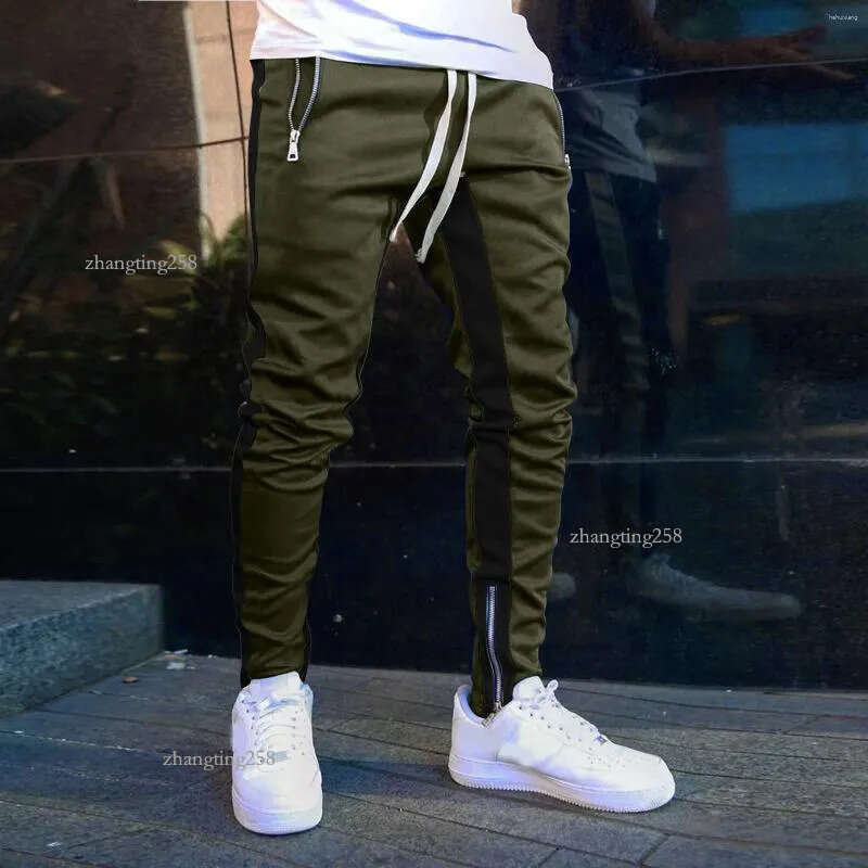 Men's Pants Men Jogger Fitness Slim Gym Long Sweatpants Contrast Colors Elastic Waist Drawstring Breathable Autumn Trousers 2024