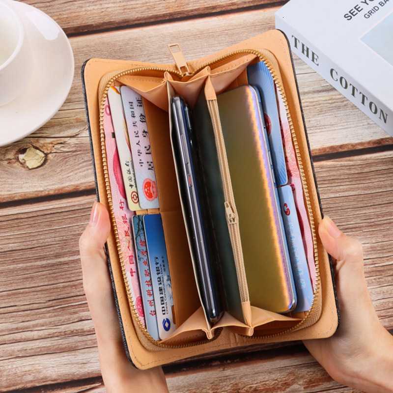 Old pattern womens single zipper wallet with multiple card slots long multi-functional card bag zero wallet hand-held