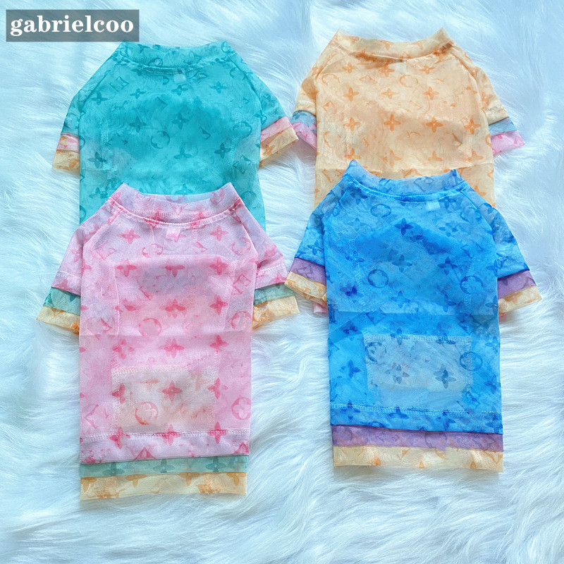 Designer Pet Dog Colorful Mesh T-shirt Classic Logo Print Four Color Panel Summer Cat Breathable Anti floating Hair Clothes XS-XXL Bulldog Teddy Schnauzer shirt