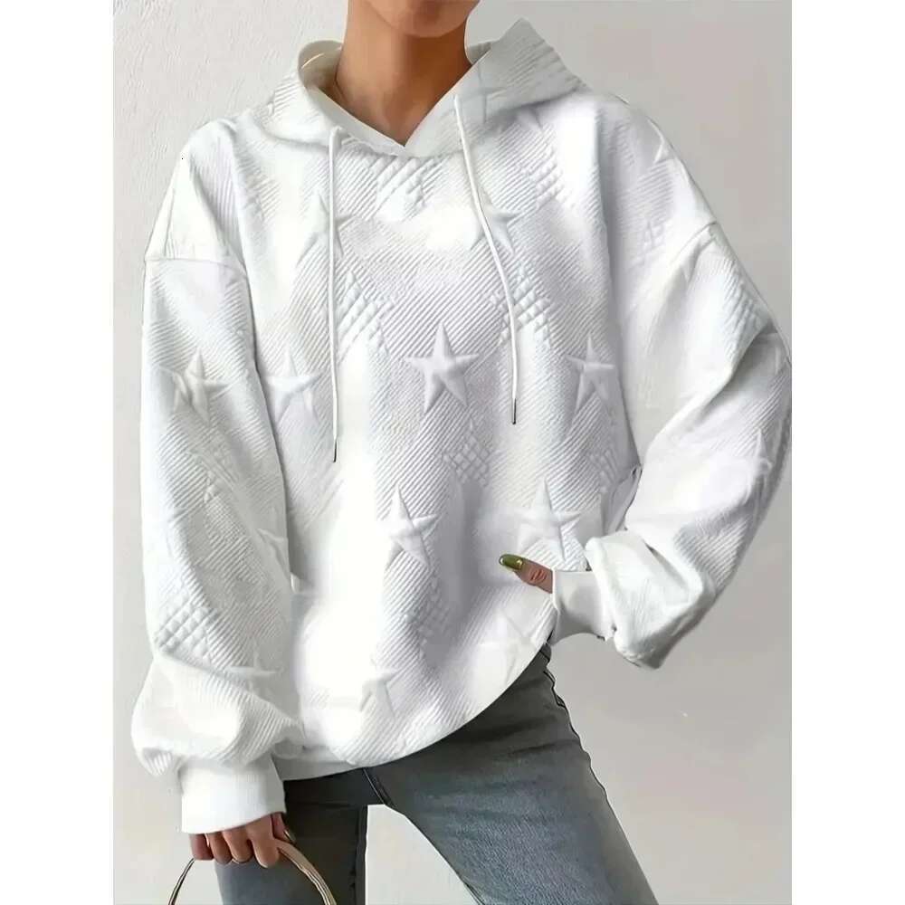 Women's Casual 1Xl-5Xl Long Sleeved Fashionable Solid Color Loose Drawstring Hooded Sweatshirt Plus Size Women's Clothing 250527