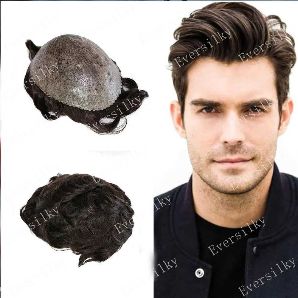 Super durable thin male wig 100% synthetic hair gray black 1B80 mens Toupee natural hair line full skin Pu system Capillary Thesis W241118