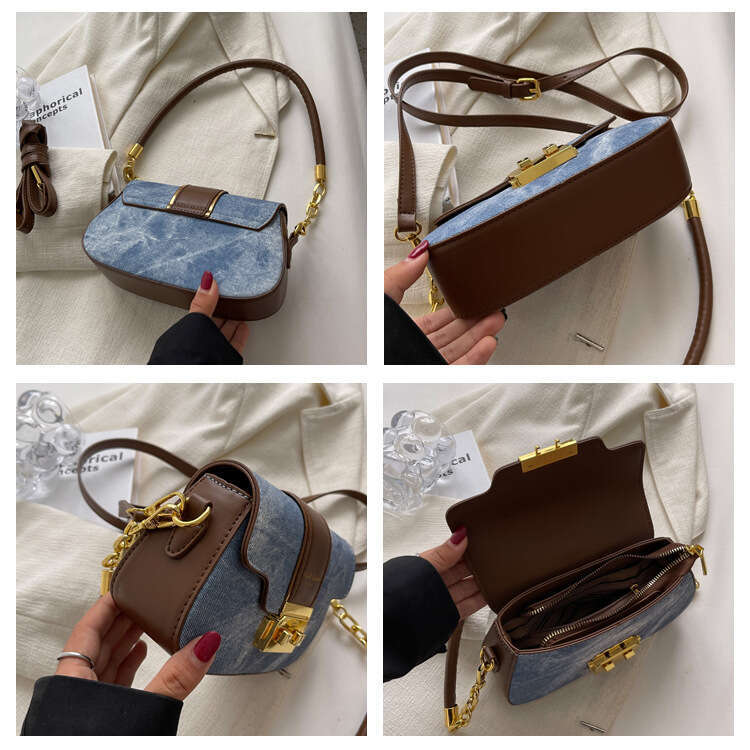 Women Shoulder Denim Fabric New Texture Casual Lady Underarm Bag Retro Fashion Small Flap Female Handbag