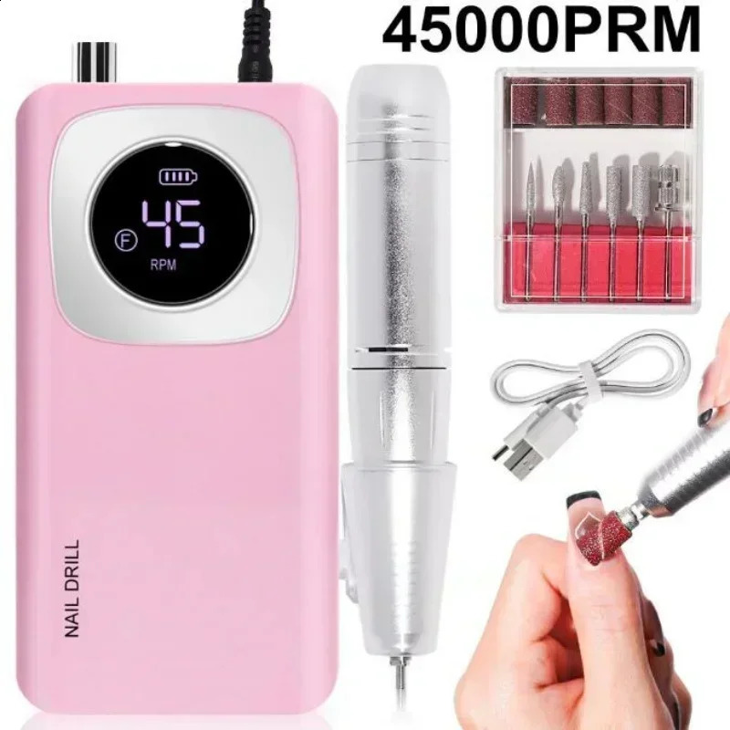 Original 45000RPM Professional Rechargeable Electric Nail Drill Machine Portable Cordless Nail File For Acrylic Gel Nails Remove 241118