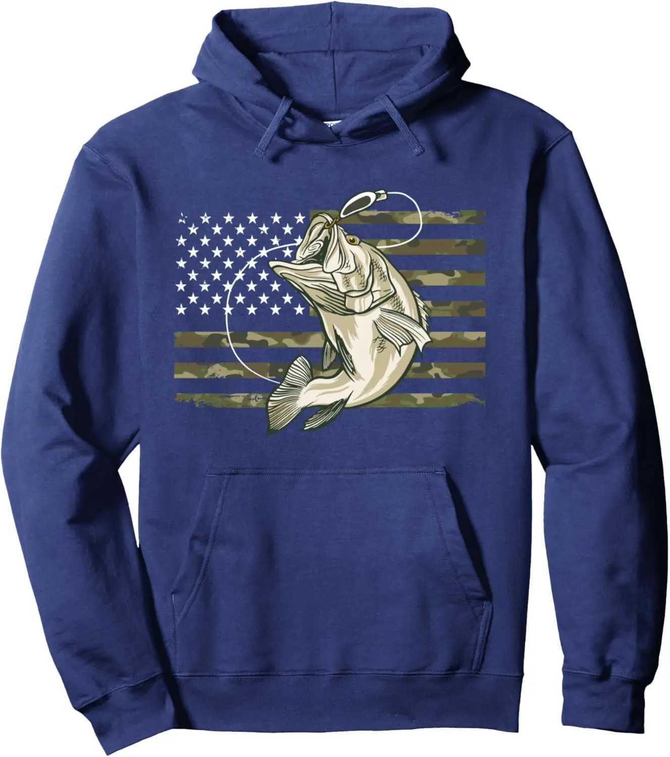 High Quality Fishing Camo American Flag Bass Fish Fisherman Camo Plover Hoodie Warm Mens Sweatshirt Funny Hoodie T241118