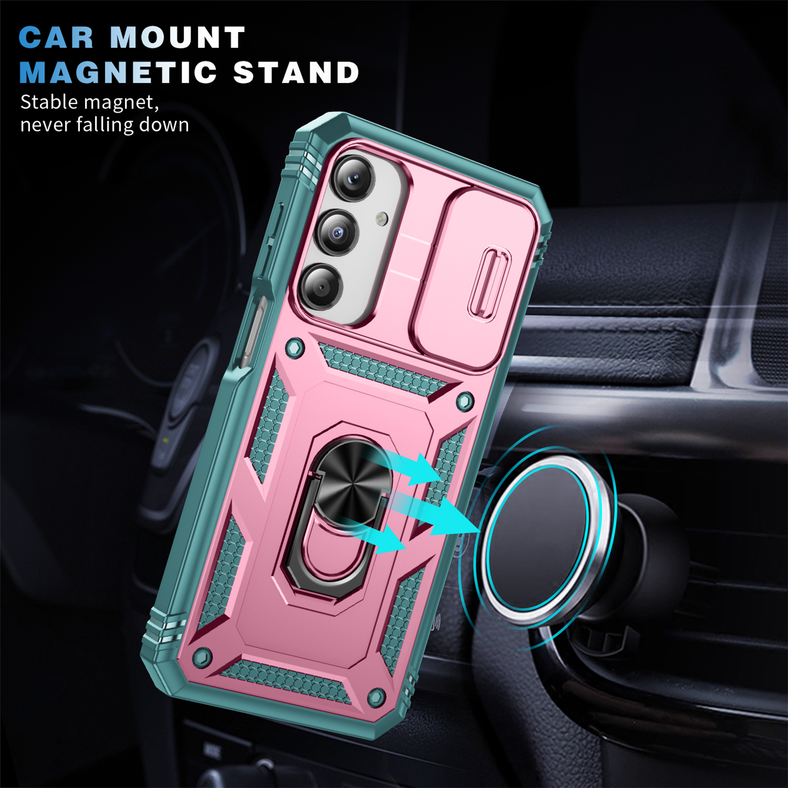 Military Grade 3 in 1 Silicone Hard Plastic Armor Rugged Cases Ring Stand Slide Camera Shockproof For Samsung S25 Ultra S24 FE S23 Plus A06 A16 A15 A2