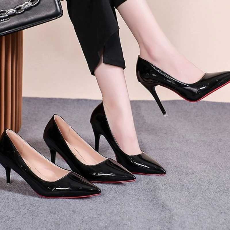 for Women Red Shiny Bottom Pumps Brand Large Size High Heel Shoes Sexy Party Pointed Toe Wedding ShoesC241014