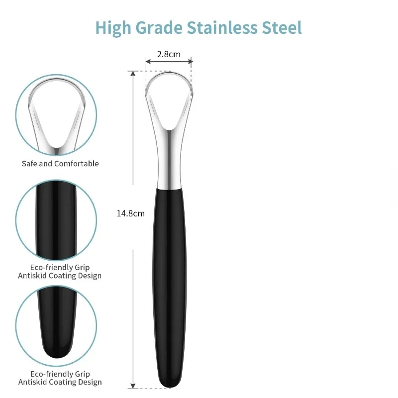 Stainless Steel Tongue Scraper Oral Cleaner Brush Fresh Breath Cleaning Coated Toothbrush Hygiene Care Tools Raspador De Lengua De Acero Inoxidable