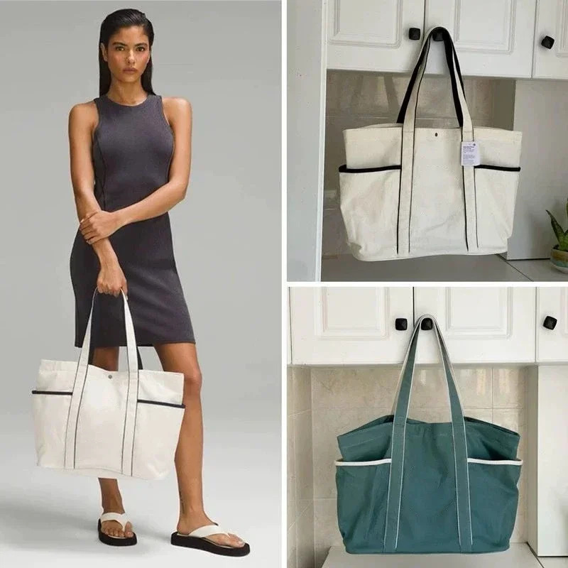 New Canvas Handbag Shoulder Tote Yoga Beach Bag Outdoor Sports Cotton Fabric Pleated BagVoyage
